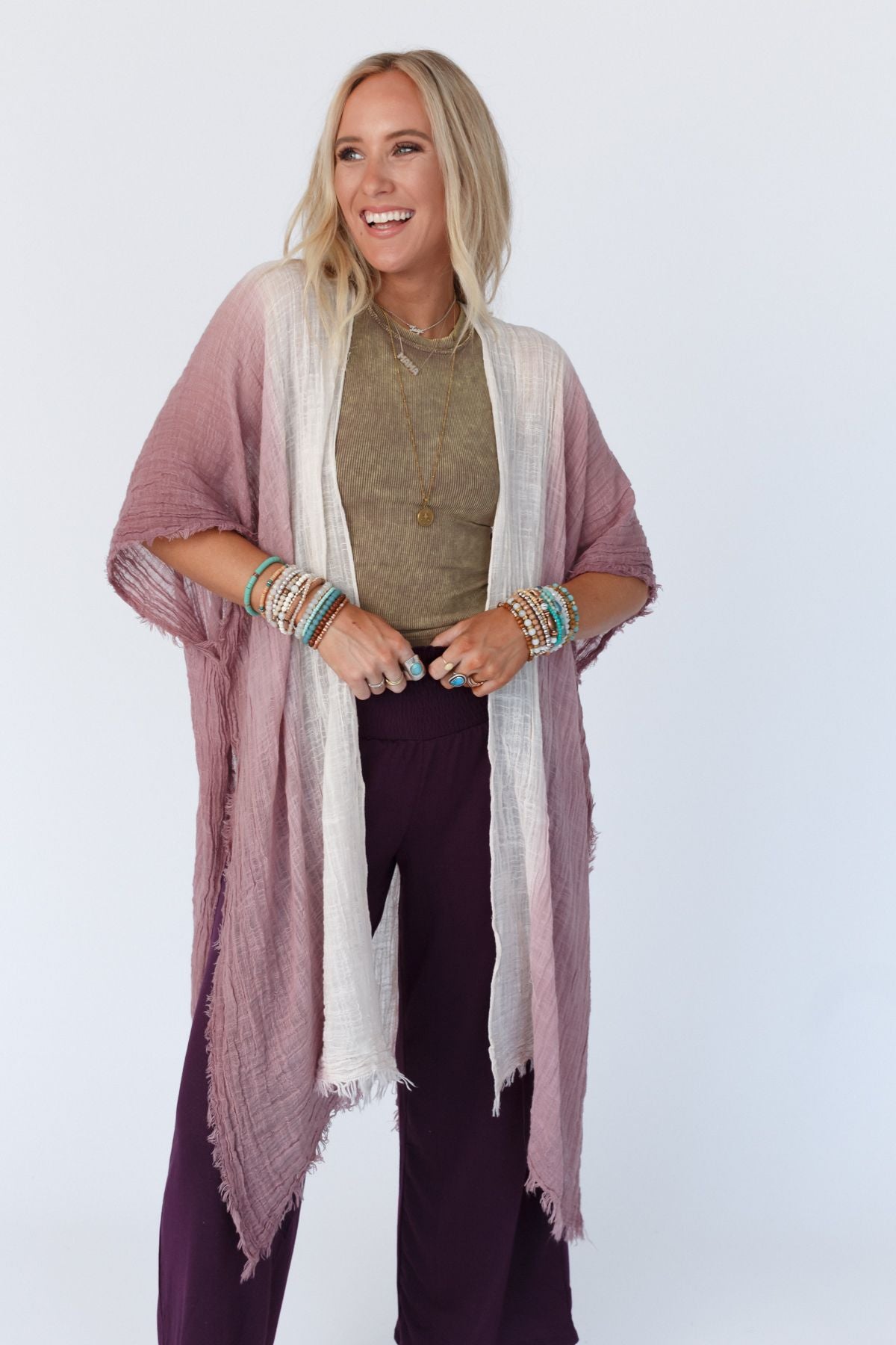 From Sea to Sea Ombre Kimono - Mauve