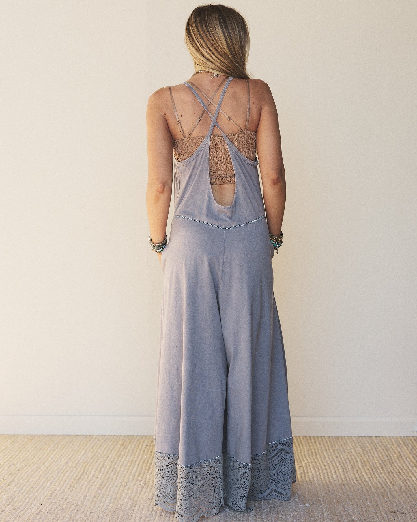 Free Bird Feeling Wide Leg Jumpsuit - Dolphin
