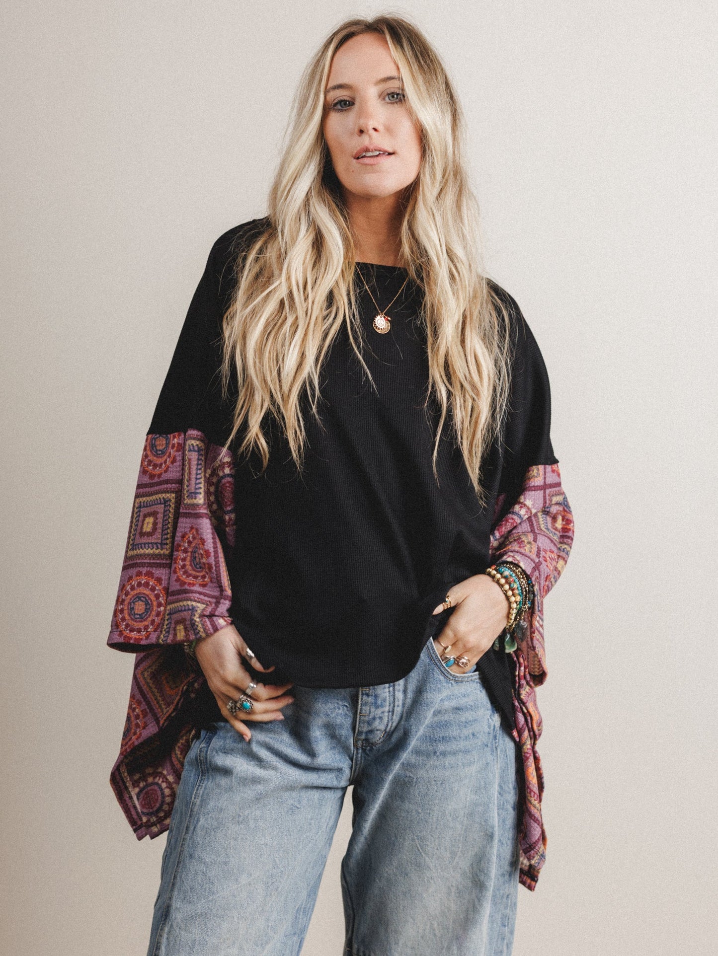 The Nest Kaleidoscope Dreams Poncho Top - Black