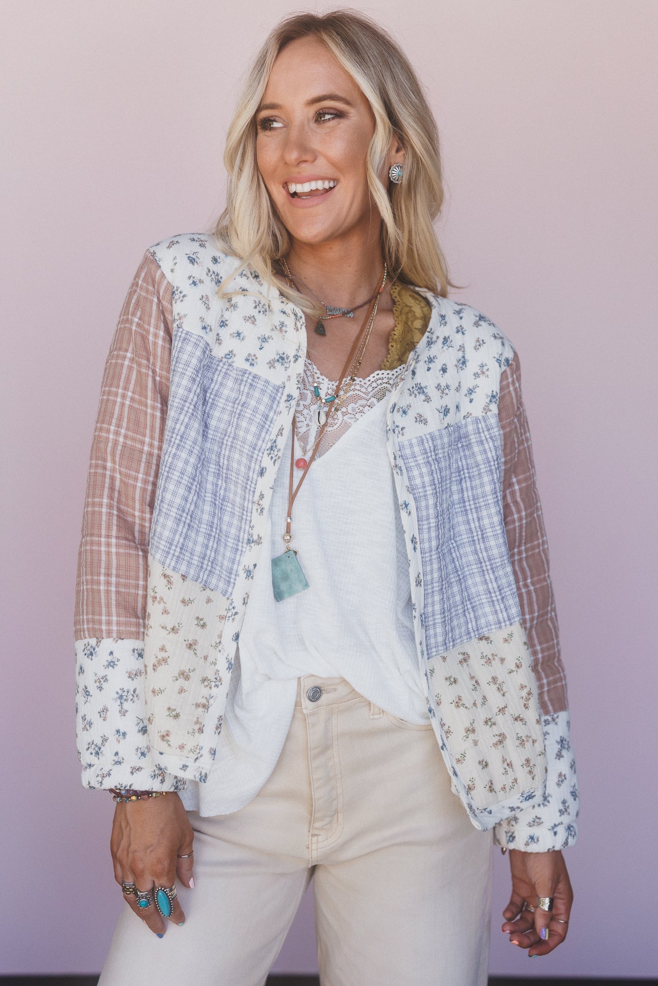 Lush Fields Contrast Shacket - Ivory