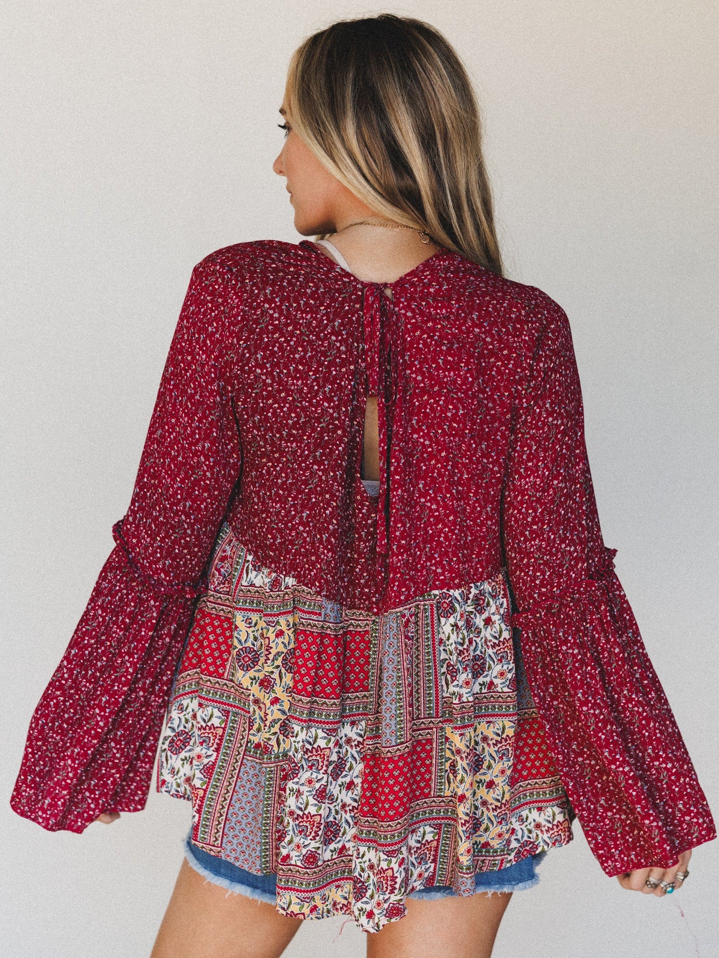 The Nest Brea Mixed Print Top - Burgundy