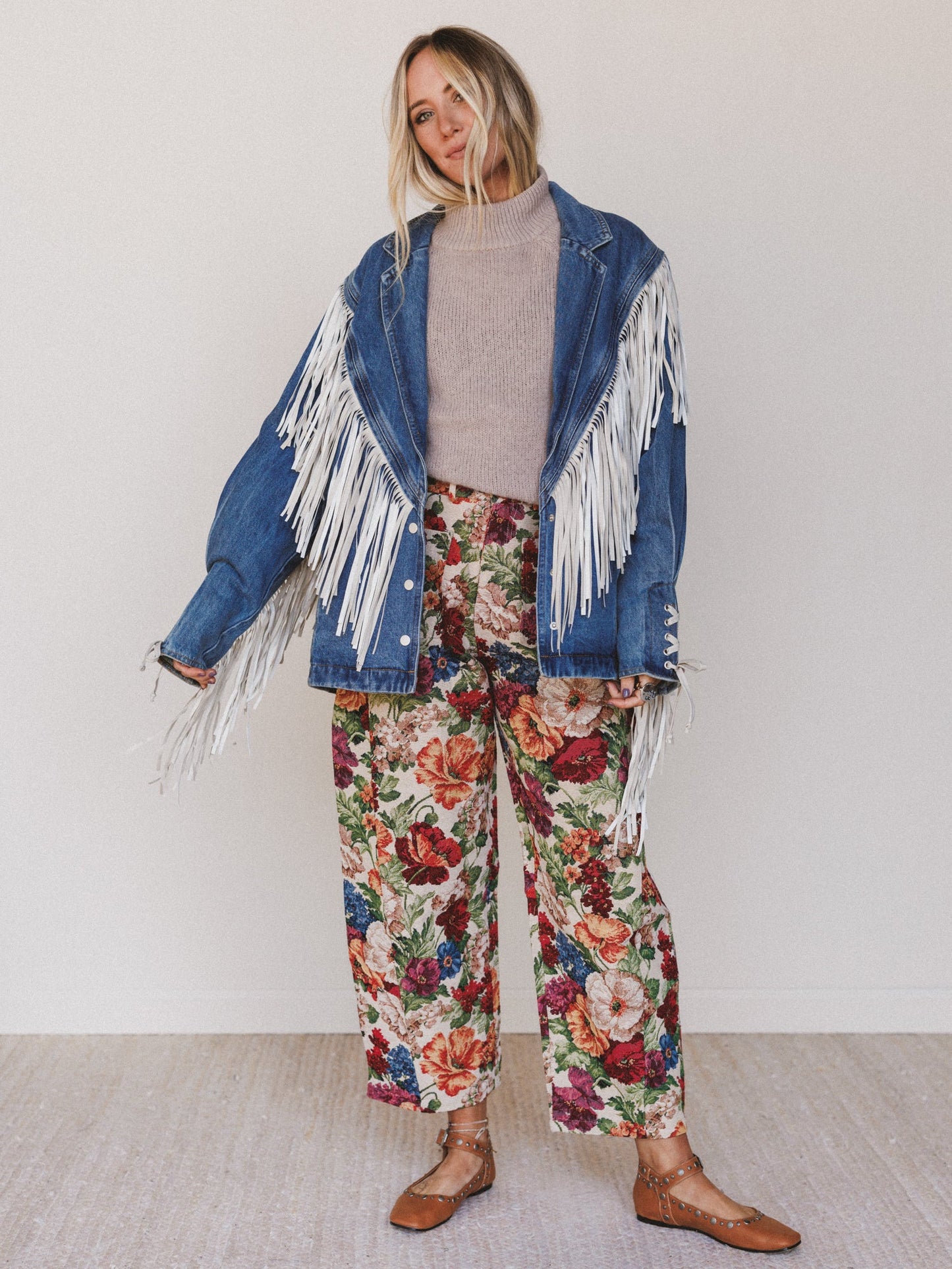 Statement Fringe Denim Jacket - Medium Wash