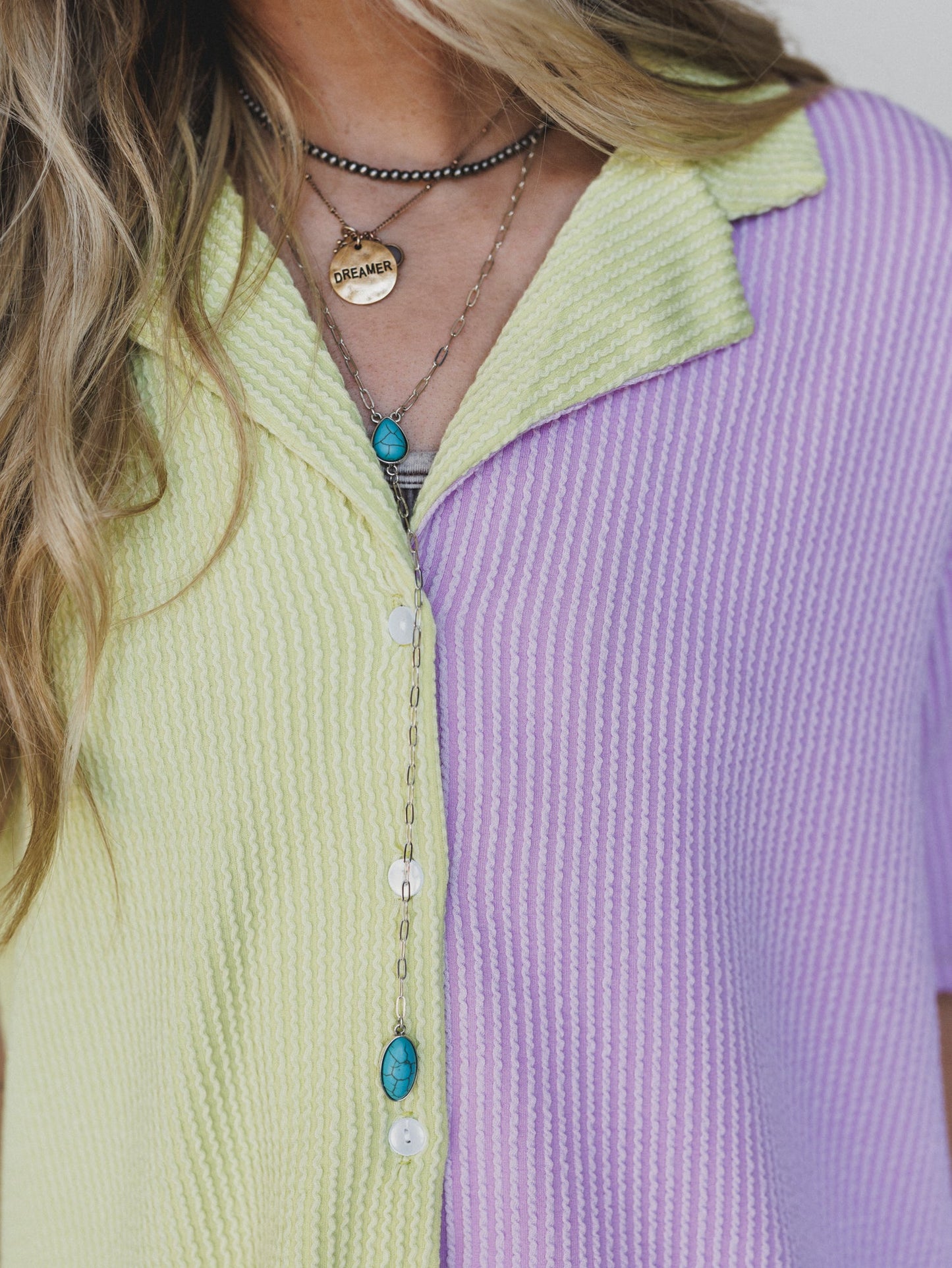 The Nest Vibes Color Block Short Set - Lime Lilac