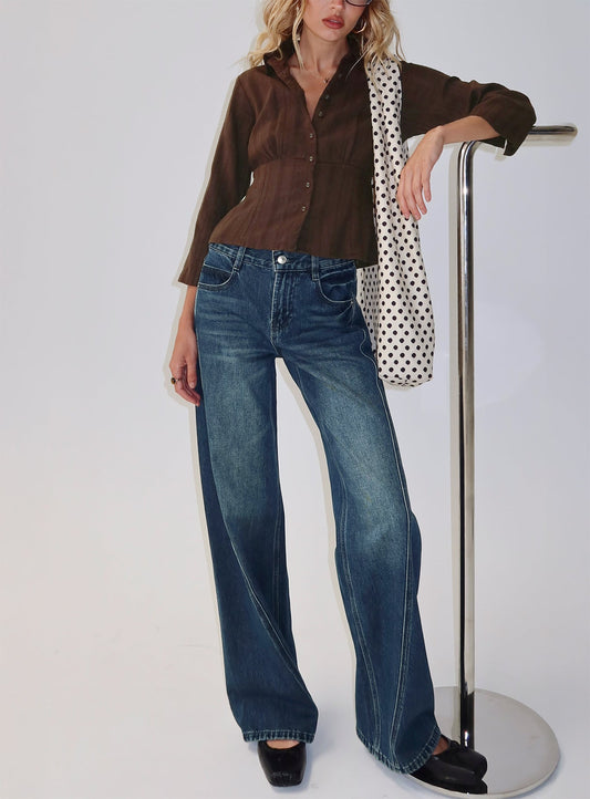 Kellsie High Rise Wide Leg Jeans Dark Blue Wash