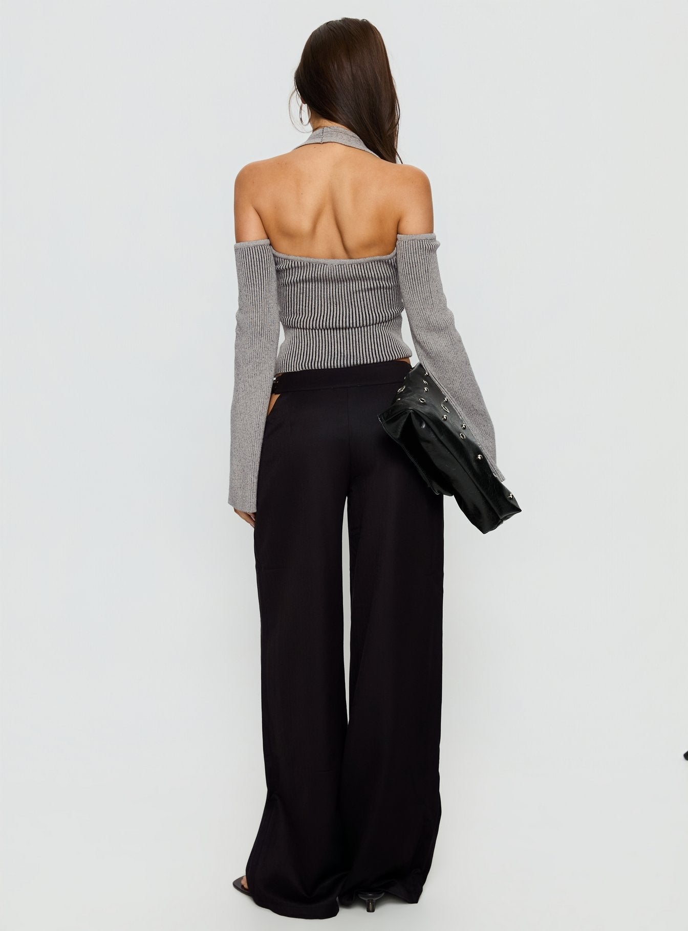 Venicia Belt Detail Suiting Pant Black Pinstripe