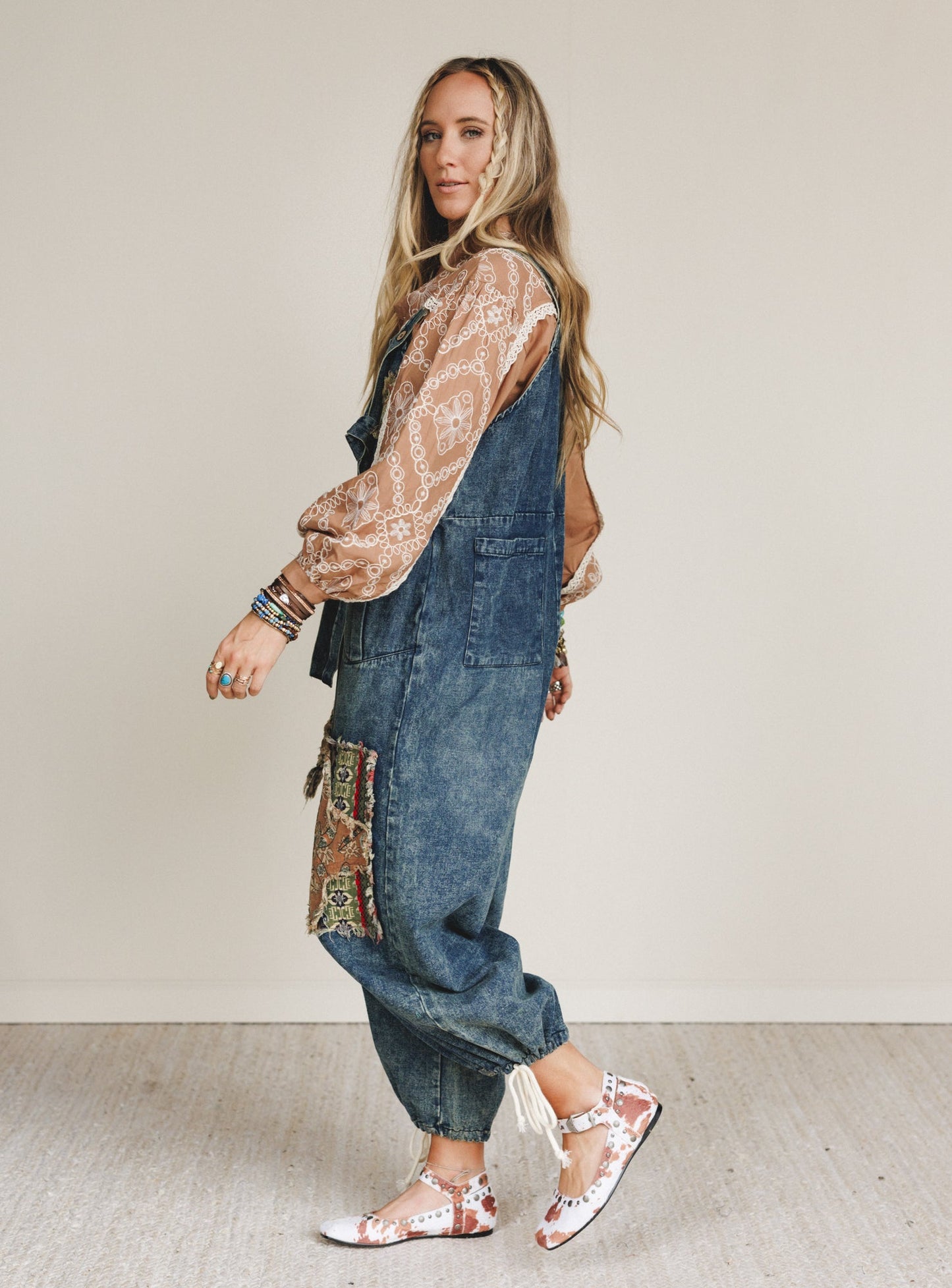 Cottage Cool Patchwork Overalls - Denim
