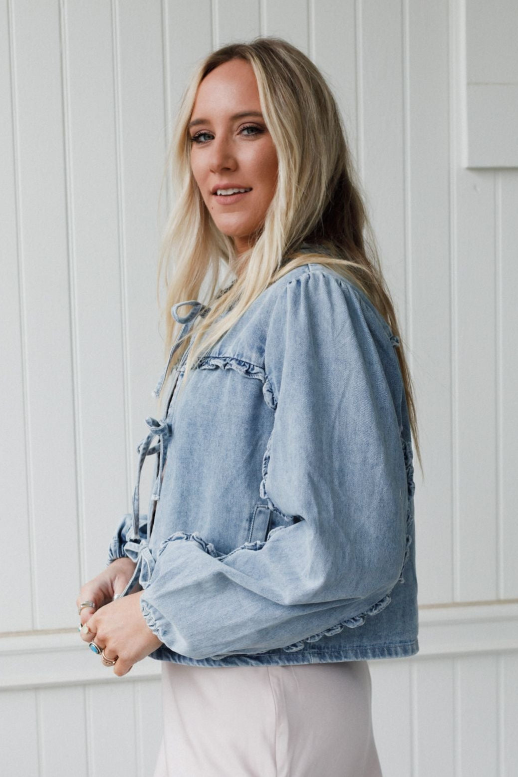 Adrian Tie Front Denim Jacket - Light Denim