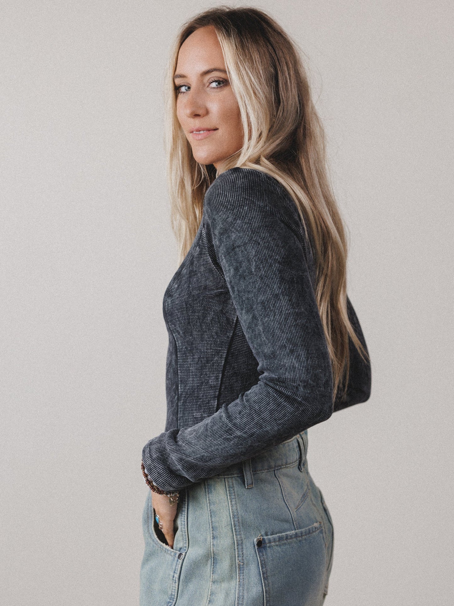 Serephina Ribbed Bodysuit Top - Black