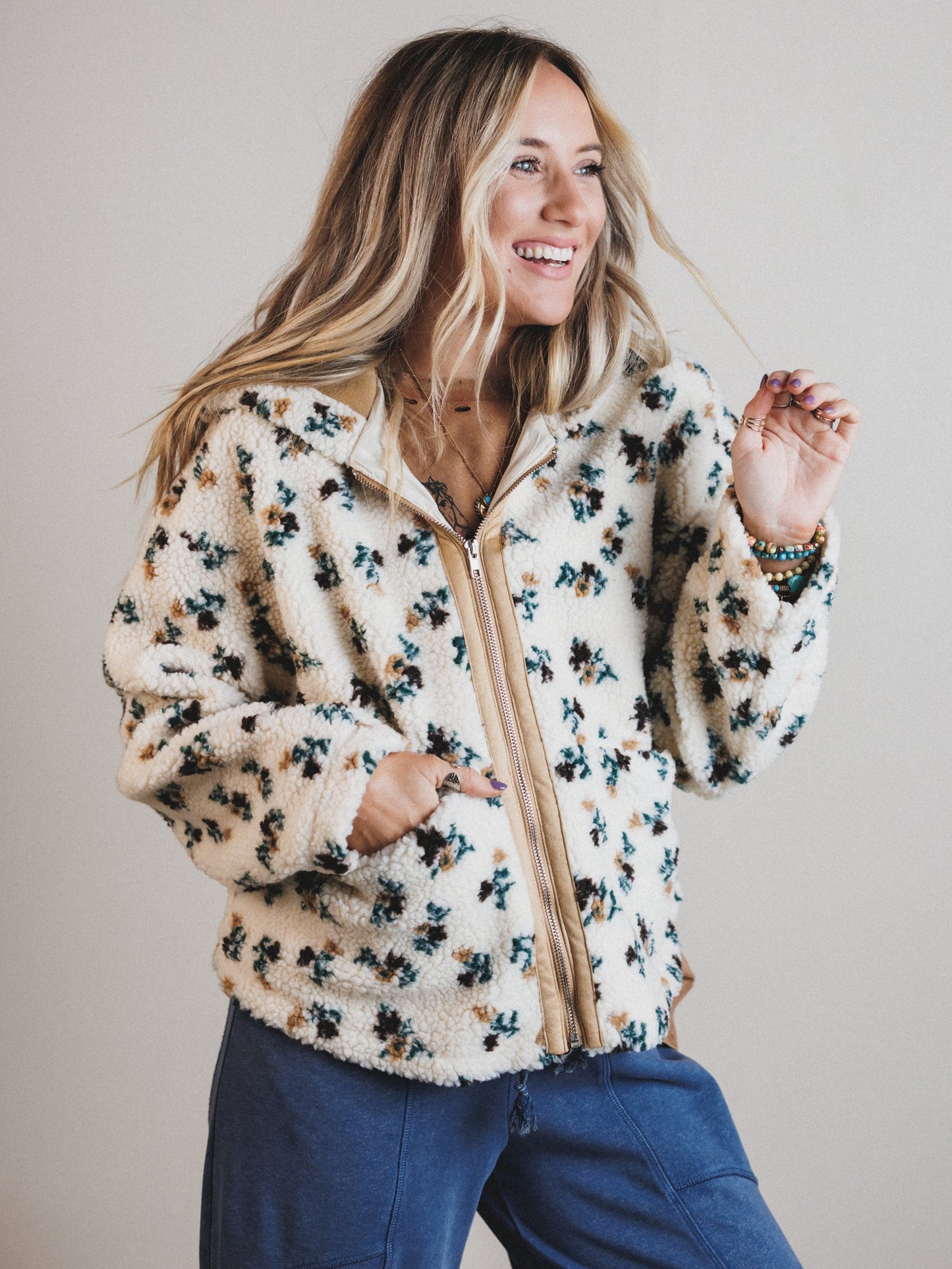 Floral Solstice Fleece Jacket - Cream
