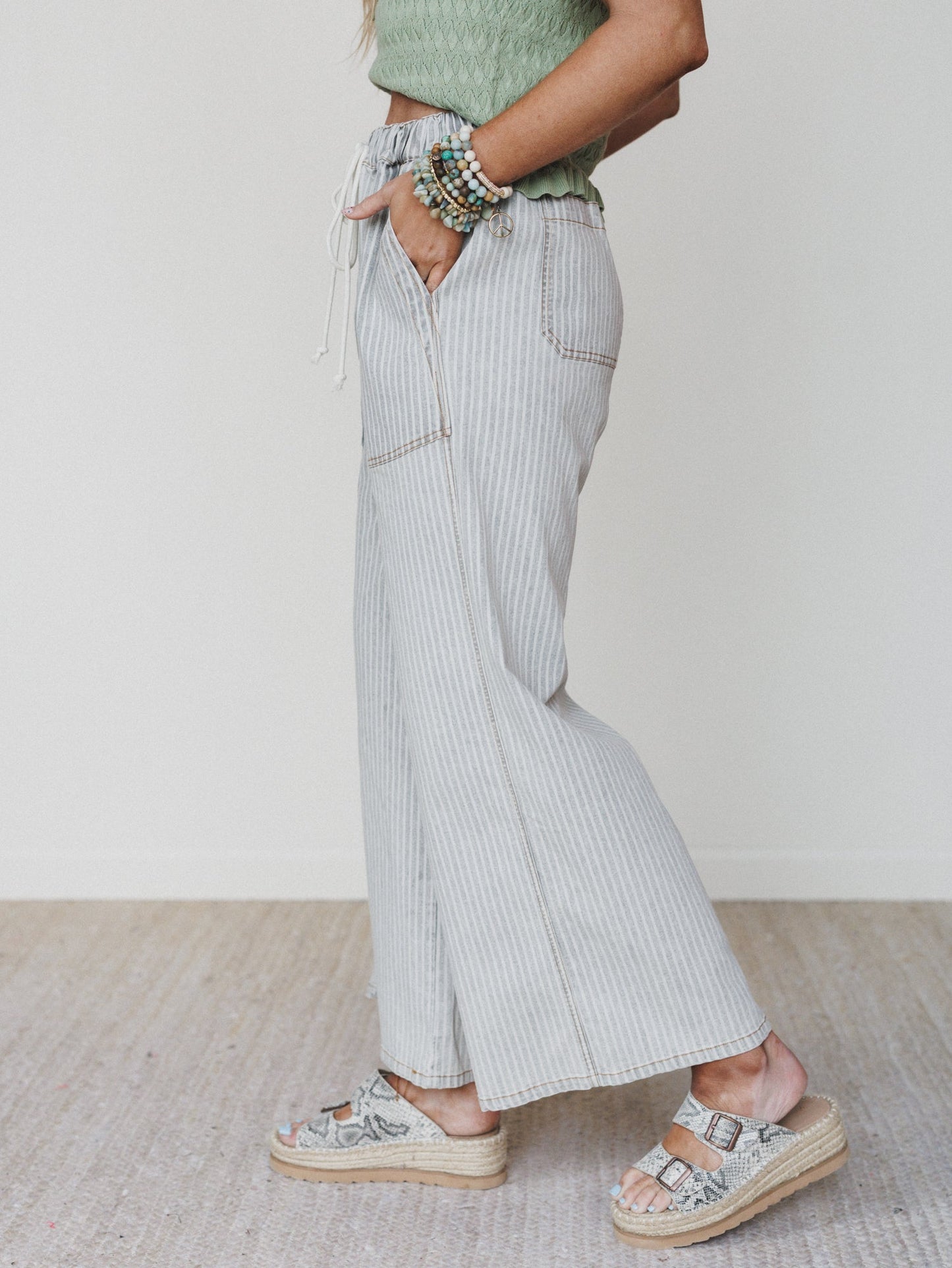 Away at Sea Striped Pants - Washed Black