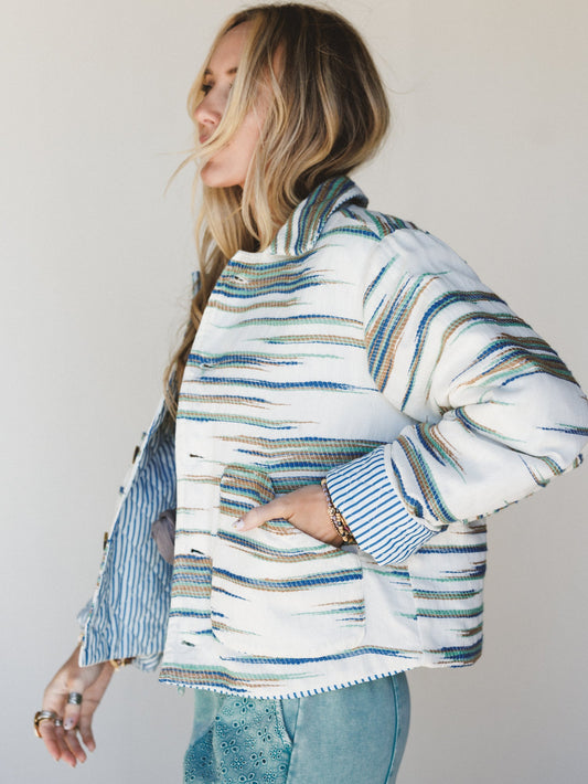 Cool Lines Jacket - Ivory Blue Green