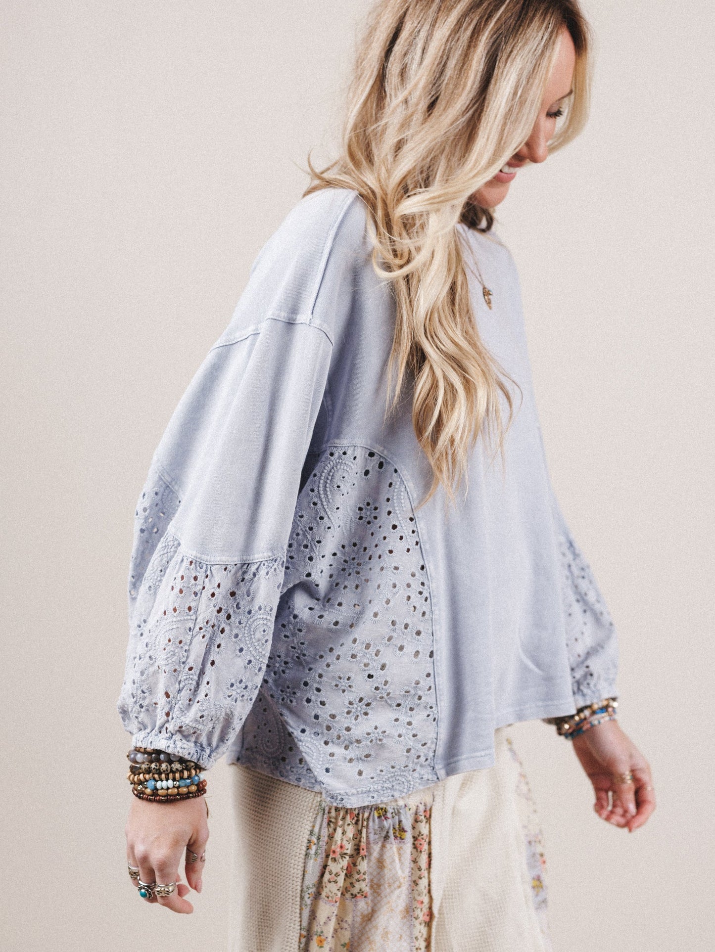 On Point Eyelet Knit Top - Blue
