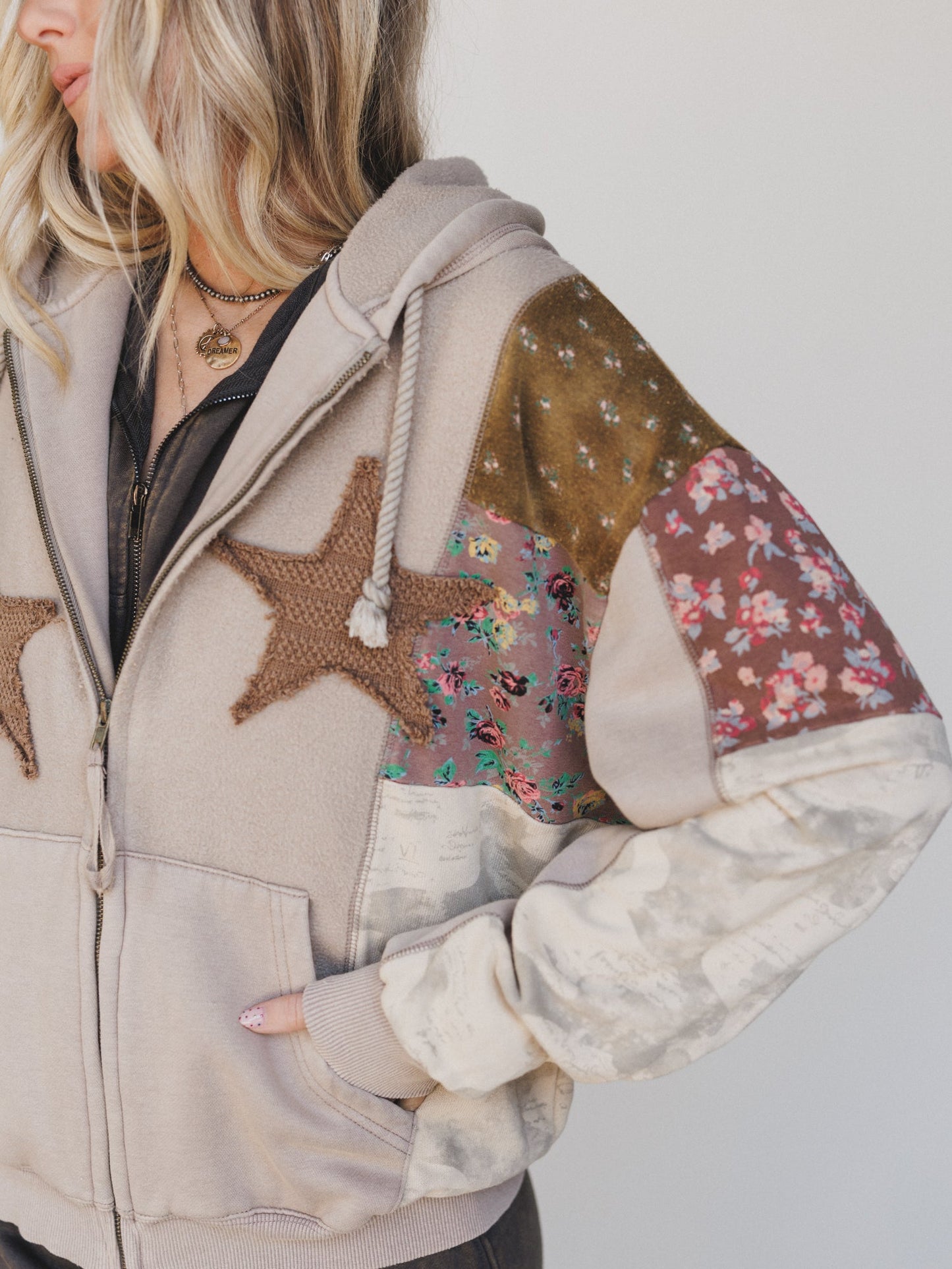 Stars on the Double Zip Up Hoodie  - Mushroom