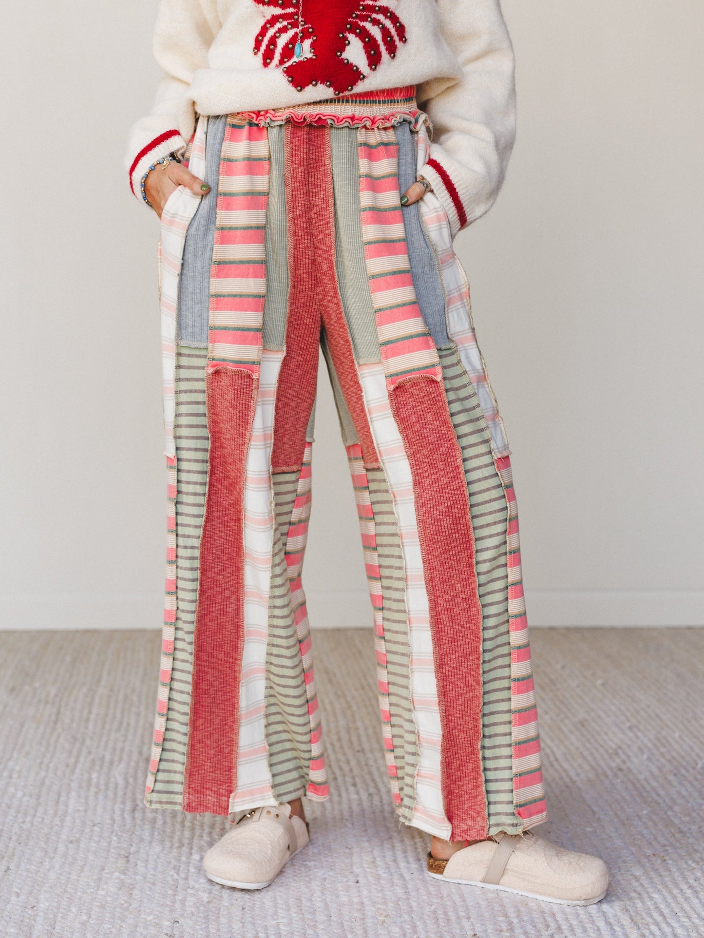 Eclectic Stripes Wide Leg Pants - Pink
