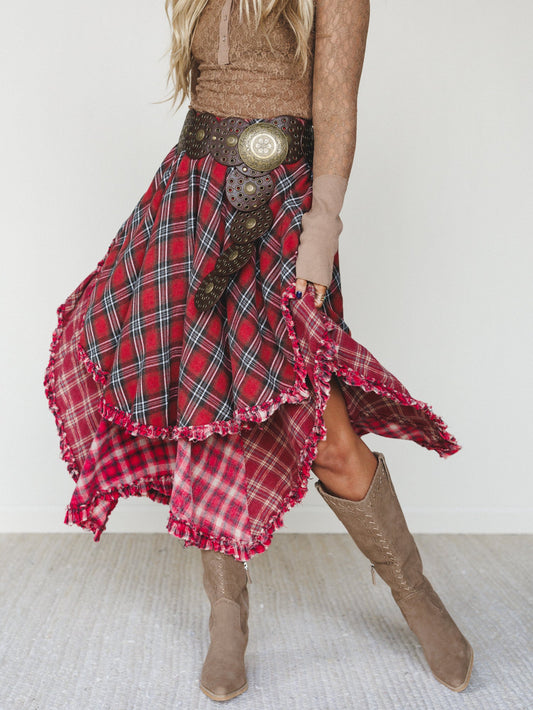 Sand Dancer Plaid Skirt - Red
