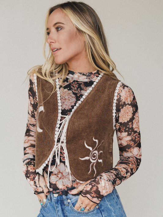 The Nest Nora Corduroy Vest Top - Brown
