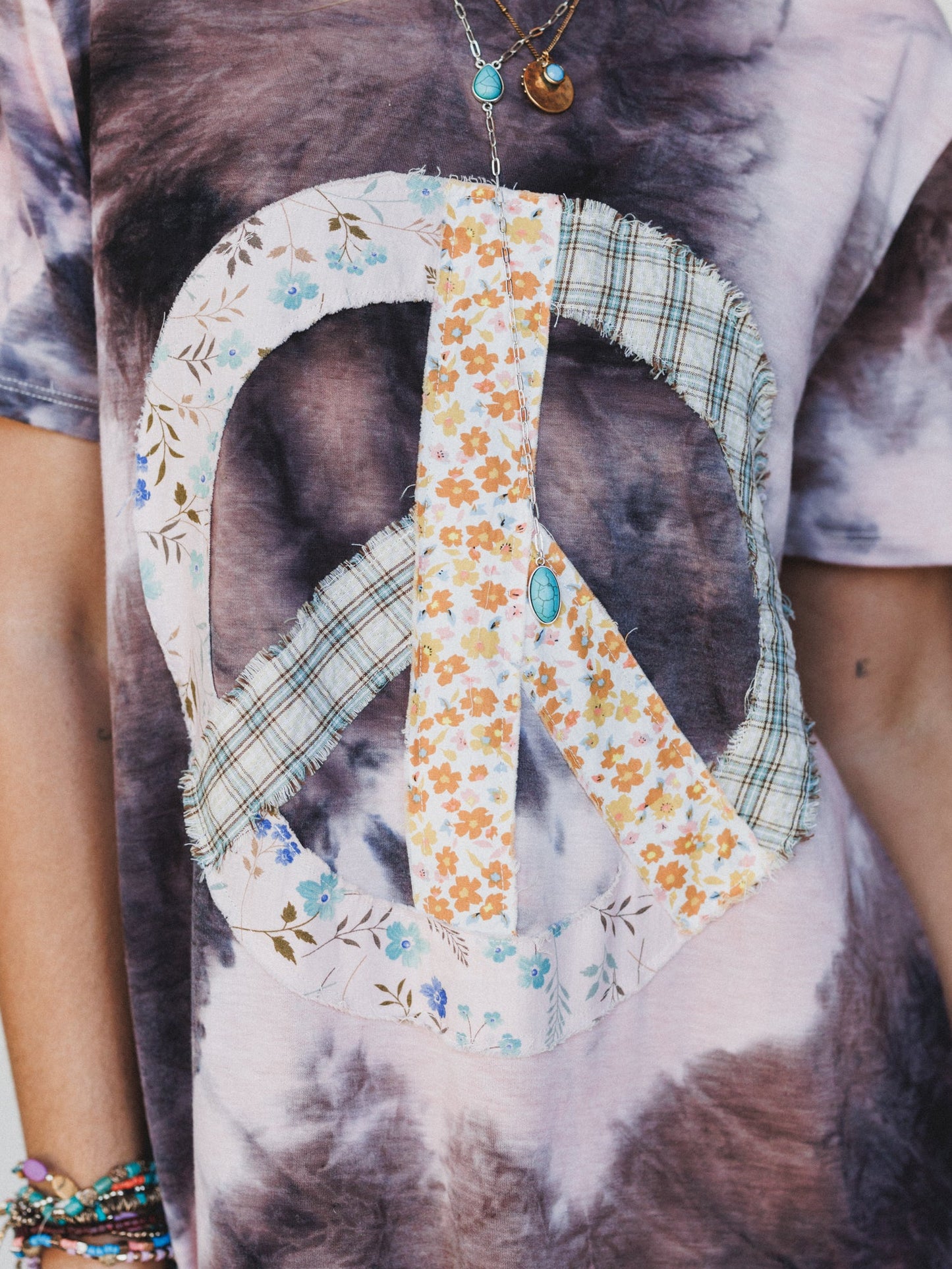 The Nest Peace And Tie Dye Tee Dress - Gray Multi Tie Dye