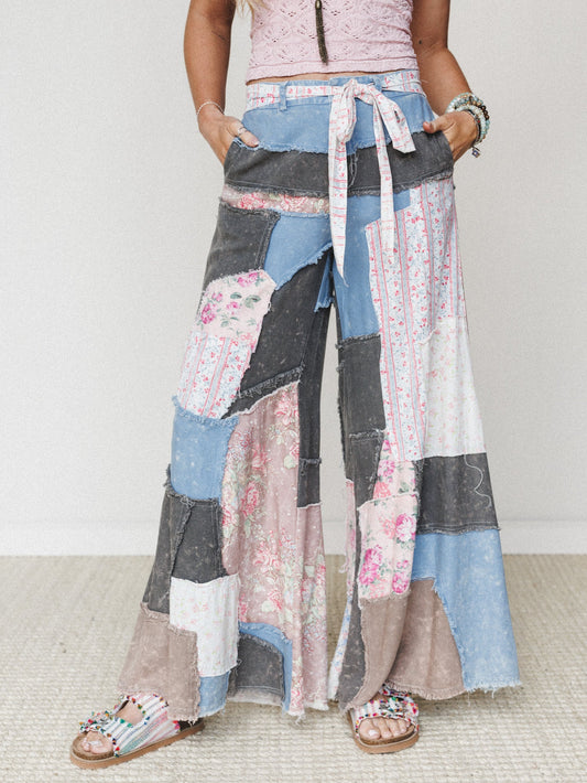 Peony Patchwork Pants - Blue