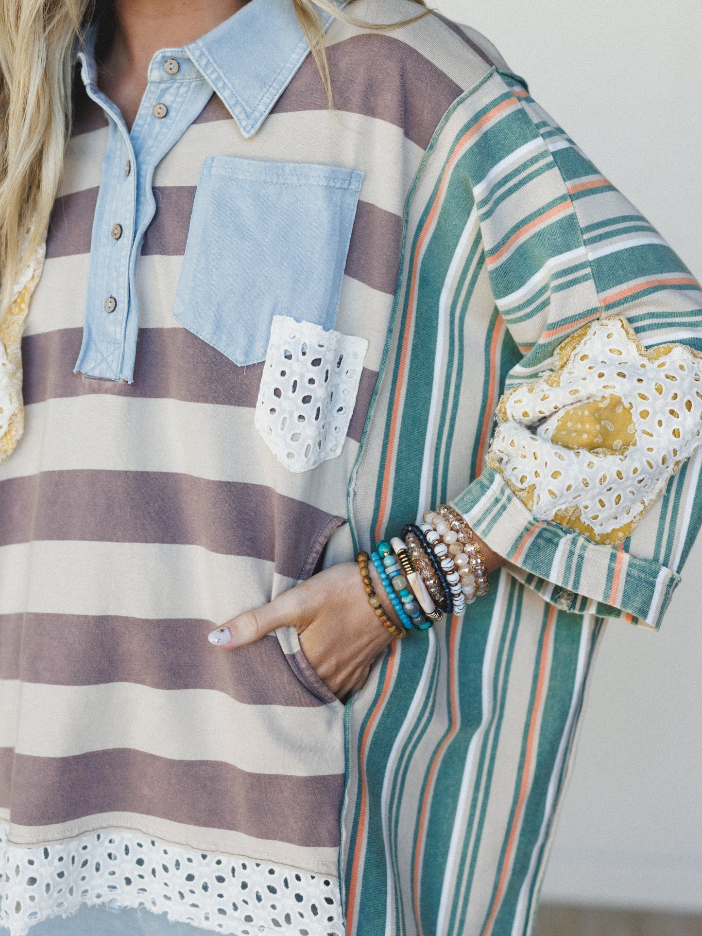 Daisy Darling Collared Top - Taupe Green