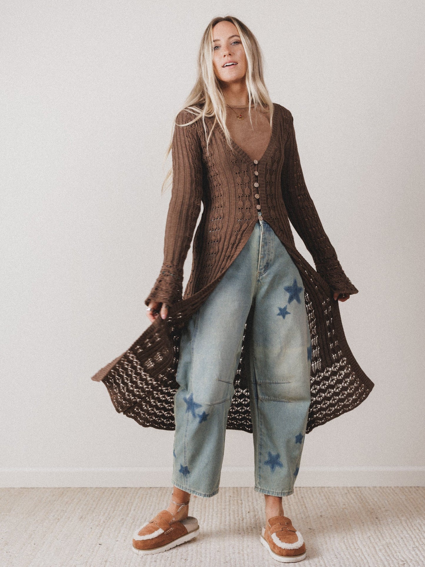 Windswept Long Knit Cardigan  - Mocha