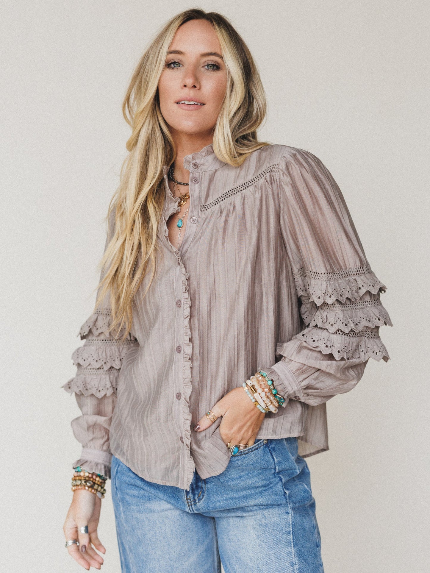 Boho Romance Blouse - Ash Mocha