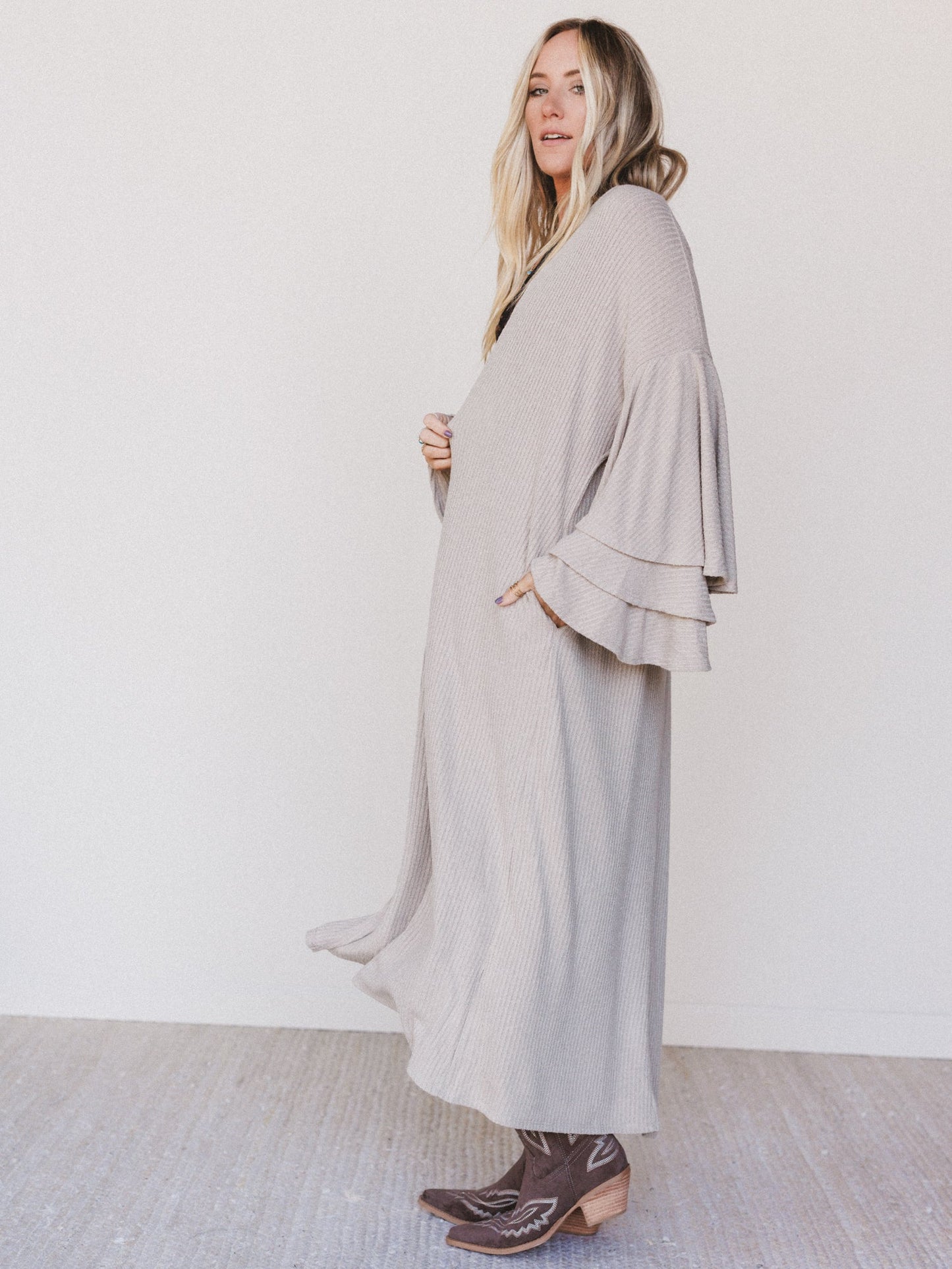 The Nest Radiant Ruffles Duster Cardigan - Taupe