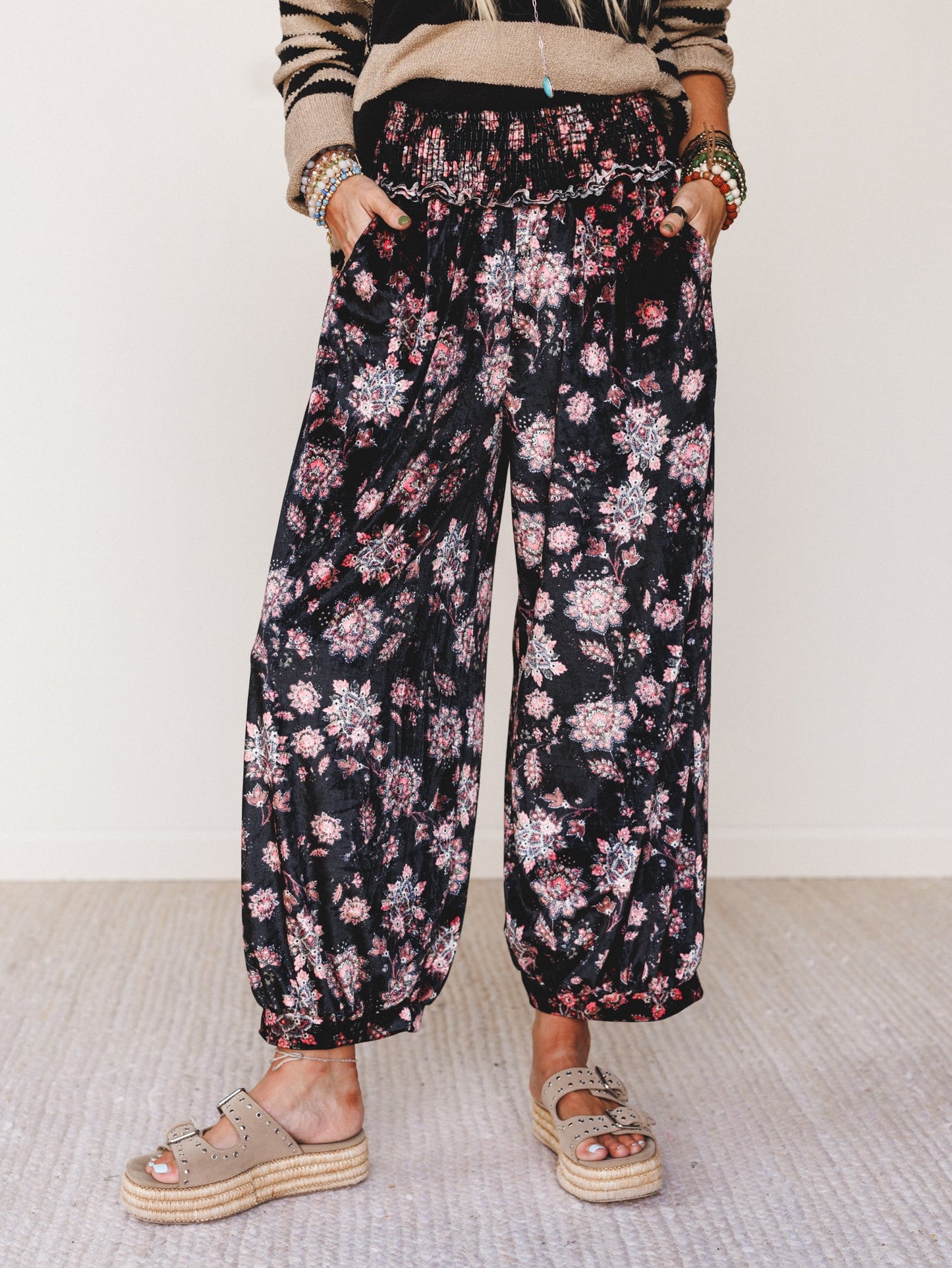 The Nest Gather Together Velvet Wide Leg Pants - Black
