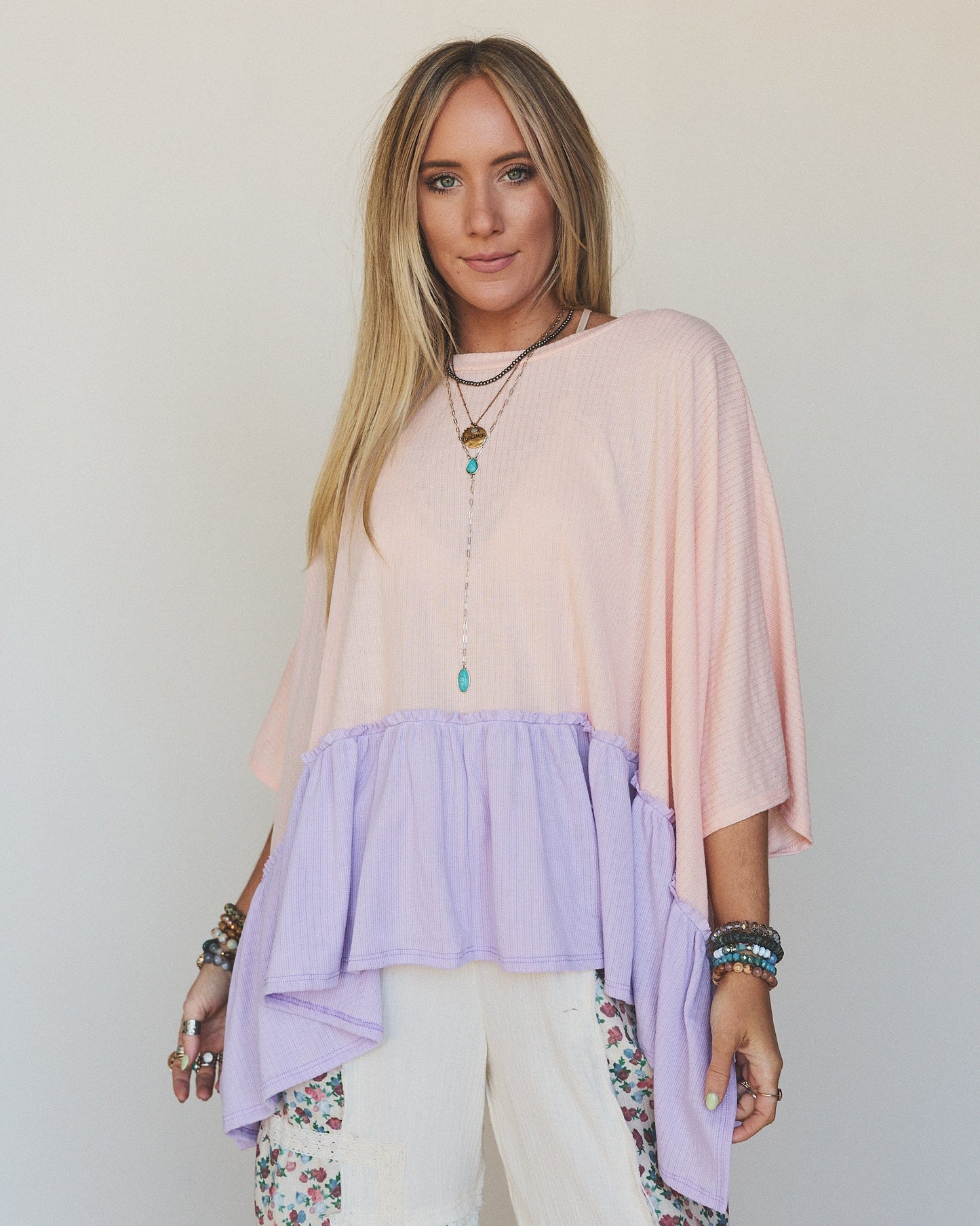 The Nest Sally Ruffle Top - Peach Lilac