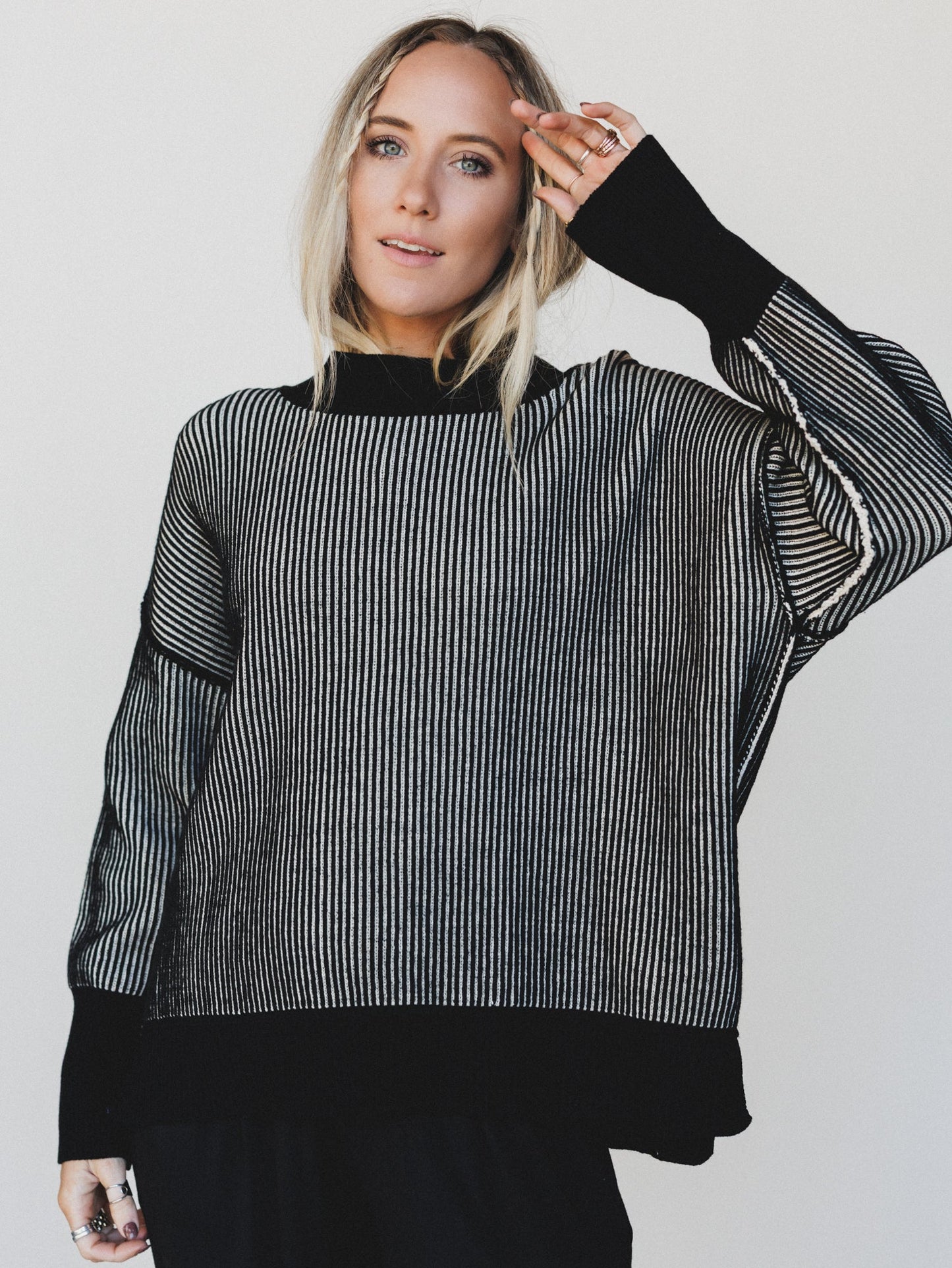 Peyton Striped Sweater - Black