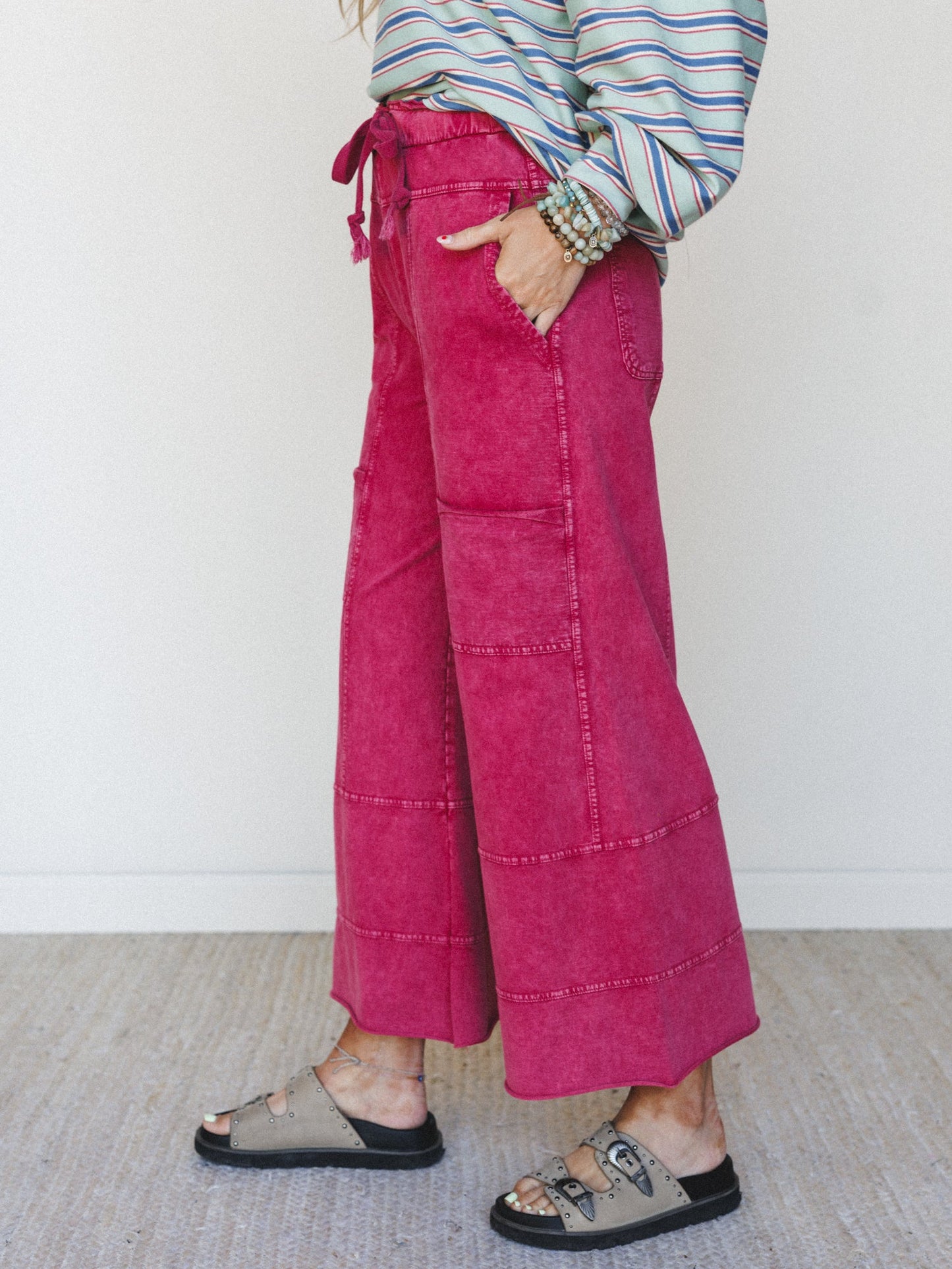 Lucky One Wide Leg Pant - Dark Red