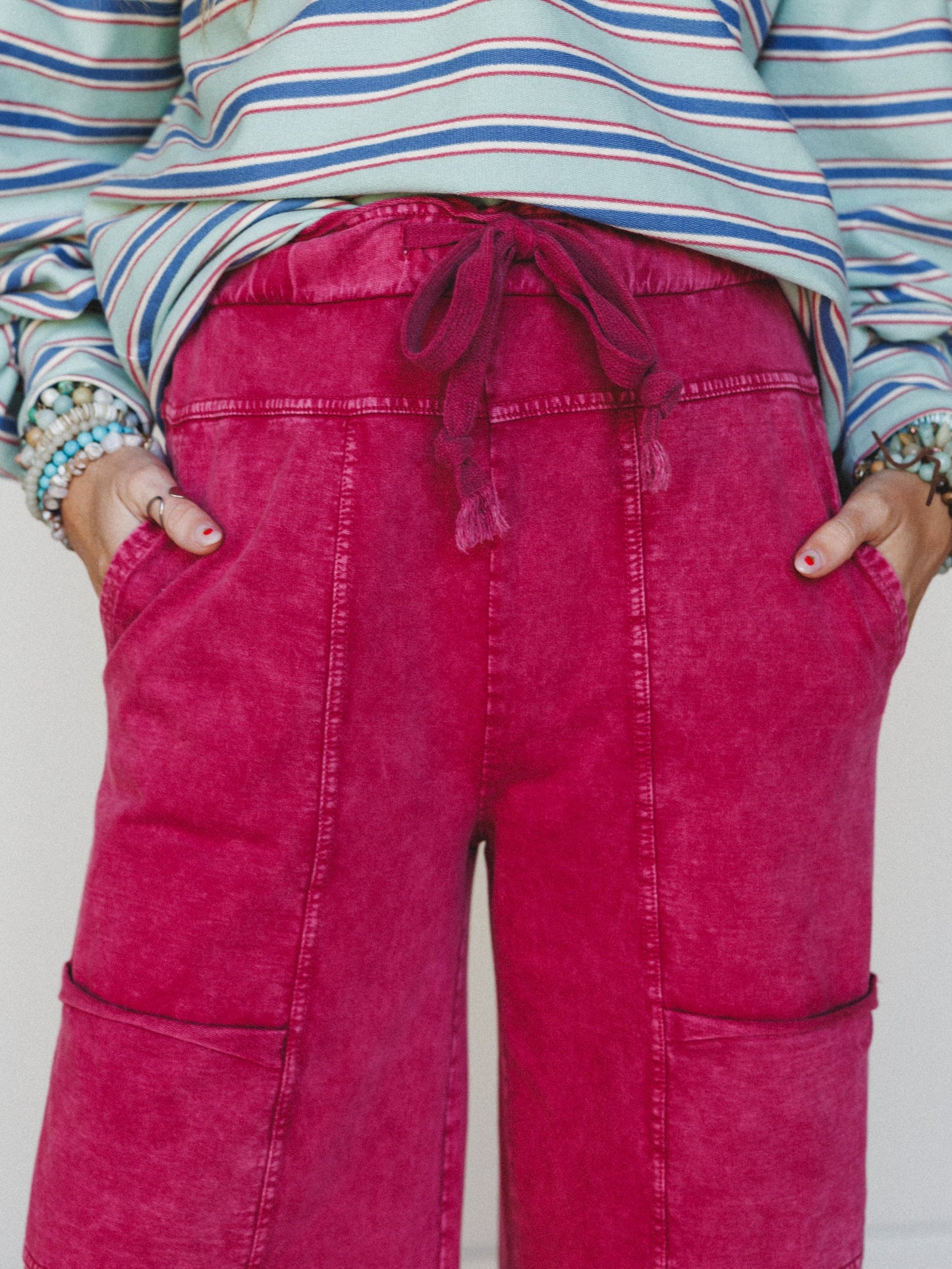 Lucky One Wide Leg Pant - Dark Red