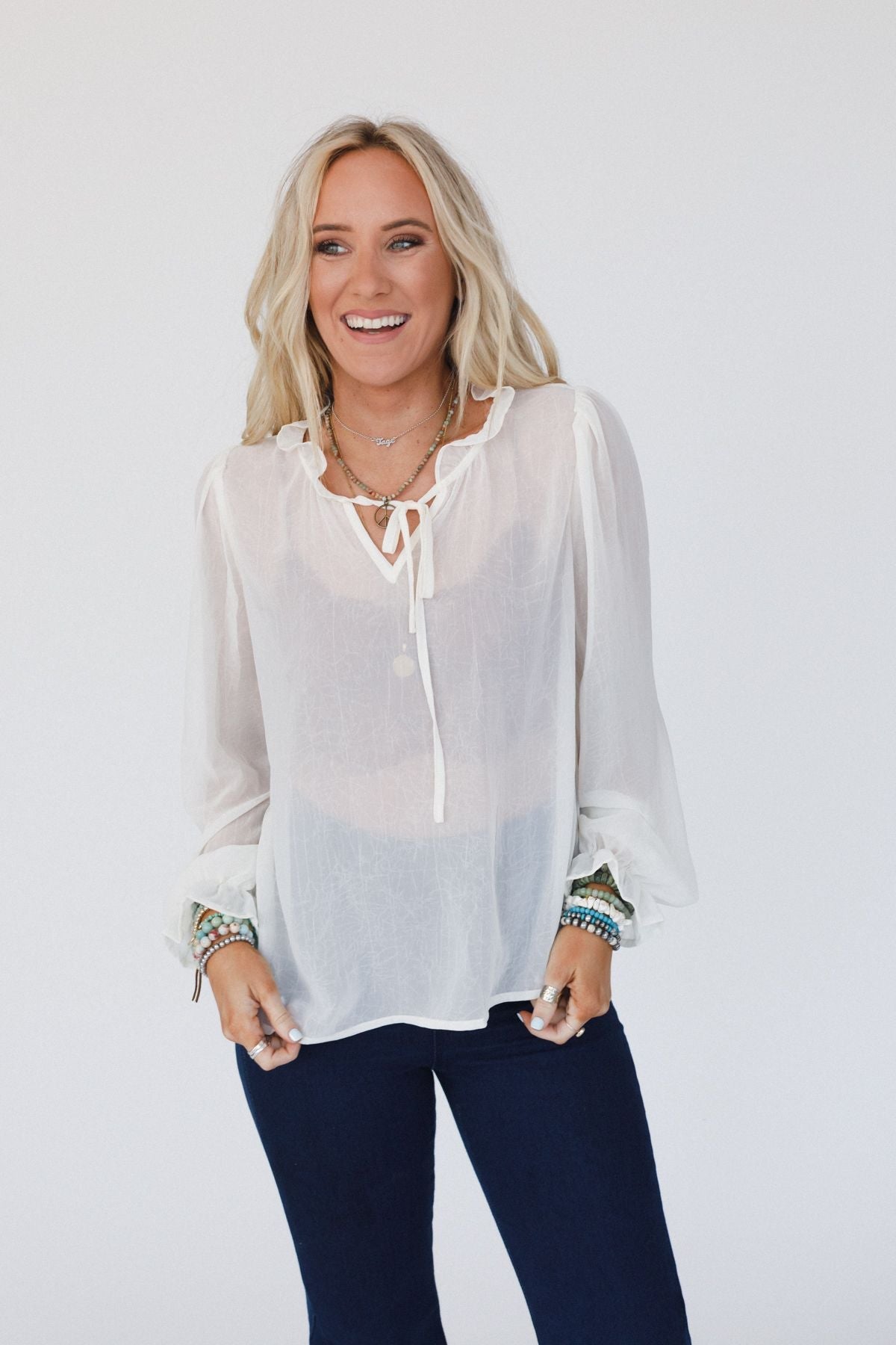 Tandie Crochet Vest And Blouse Set - Ivory