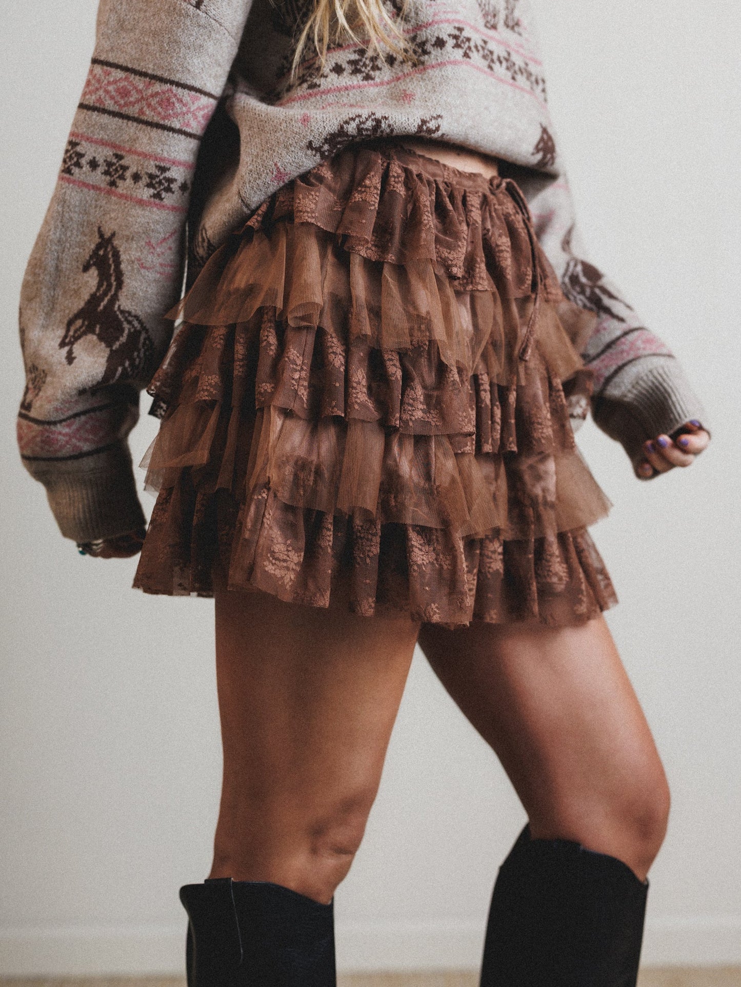 Fairy Parade Tiered Ruffle Mini Skirt - Taupe
