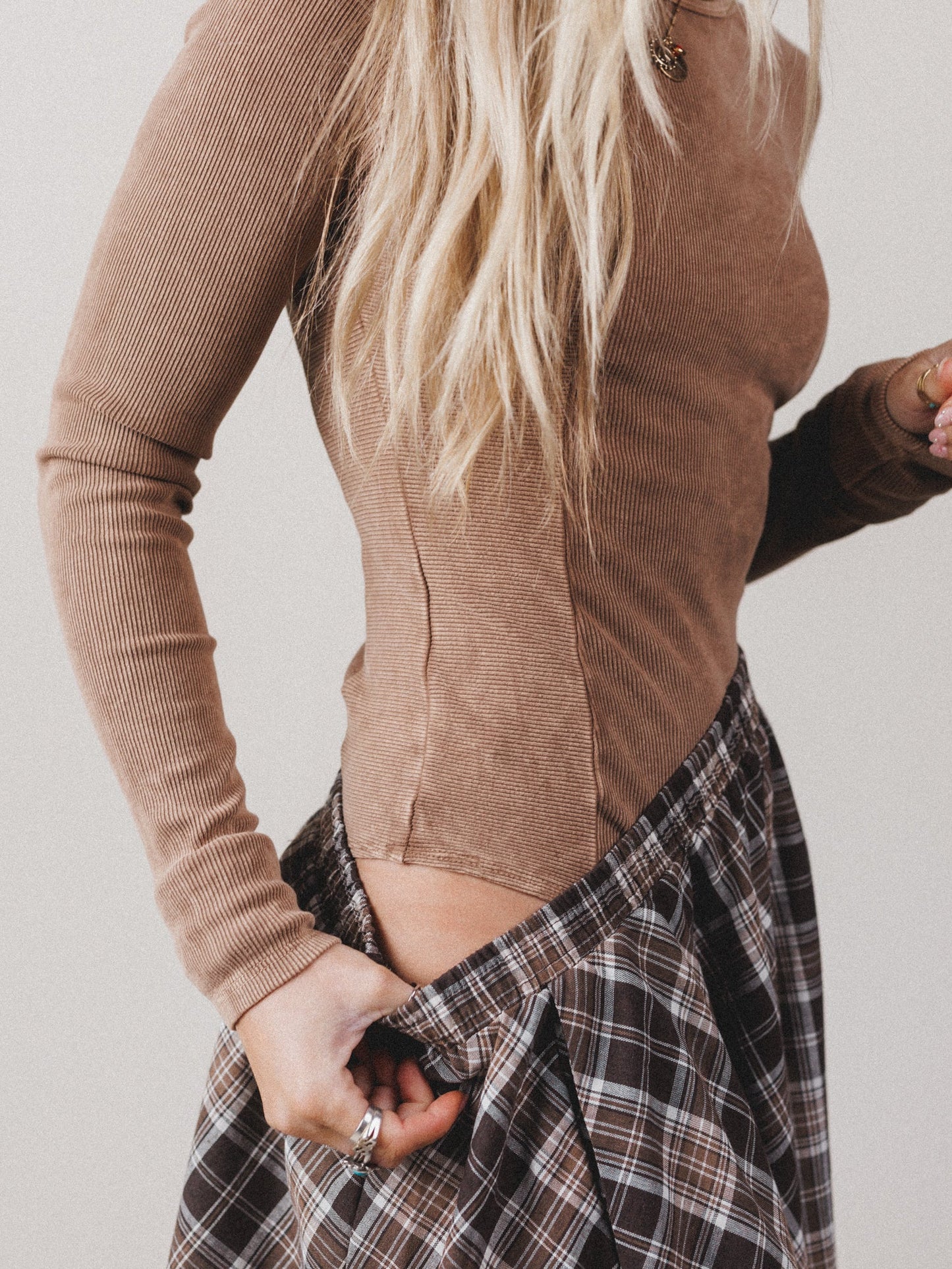 Serephina Ribbed Bodysuit Top - Mocha