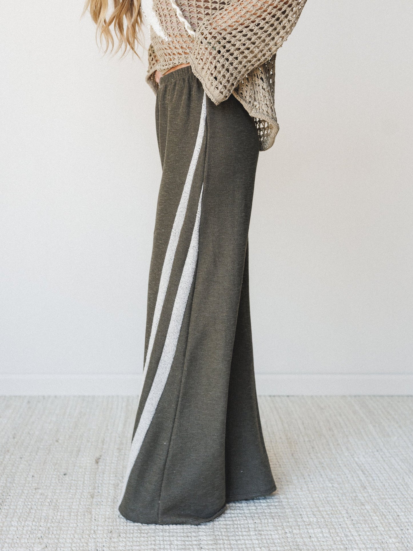 The Nest Racing Stripe Wide Leg Pants - Olive